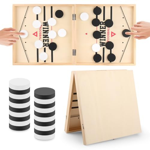 Cartlant Sling Puck Spiel, Shuffleboard Katapult Super Brettspiel Slingshot Winner Holz Table Hockey Tischfußball Game, Portable Tischspiele Eltern Kind Interaktion Tischfußballspiel für Familie
