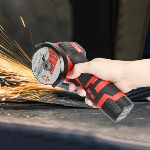Cordless Angle Grinder, 18V 550W Mini With Batteries, Professional Electric Polishing Machine for Cutting, Grinding, Polishing (Red)