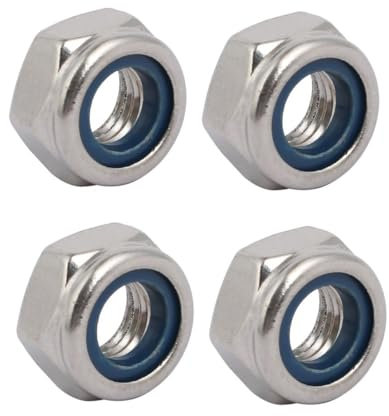 TA-VIGOR 4Pcs M10 x 1.5mm Nylon Hex Lock Nuts, 304 Stainless Steel Nylon Insert Self-locking Nuts, Hexagon Threaded Nyloc Nut for Lock Washers Bolts Screws