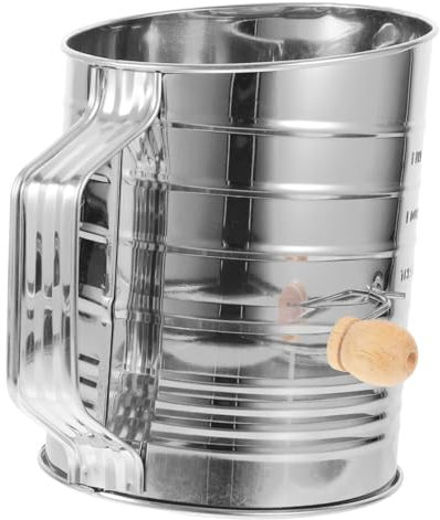 ABOOFAN Stainless Steel Flour Sifter Cup Rotary Hand Crank Fine Mesh Baking Tool for Quick Sifting of Flour and Powder in Kitchen