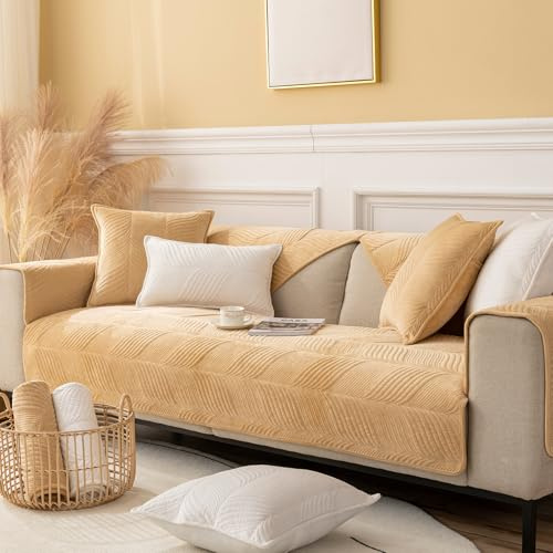 ZCXRYFL Sofa üBerzug Mit/Ohne Armlehne L U- Form Groß Chaiselongue Ecksofa Universal Sofabezug 1 2 3 4-Sitzer Weicher PlüSch Sofa BezüGe Rutschfester Sofaschoner Sofa Abdeckung(110X160cm,Khaki)