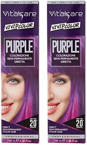 Vitalcare | Vivid - Colorazione Semipermanente Professionale, Tinta Colorante, Tintura Diretta, Durata Fino a 20 Lavaggi, Capelli Morbidi, Idratati e Luminosi, Colore Viola (Confezione da 2)