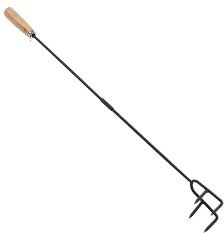 Tisonnier pour le foyer – 33 pouces de long, robuste tisonnier de feu de camp avec poignée en bois pour le camping – Long tisonnier de feu de camp – Outils de foyer pour l'intérieur et l'extérieur