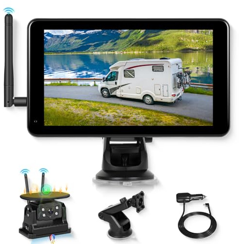 Telecamera di Retromarcia Solare Senza Fili Kit, 7 Pollici Monitor Touch Screen, 10000mAh Magnetica Tipo C Ricaricabile Telecamera Posteriore con Registrazione DVR BSD Visione Notturna Impermeabile