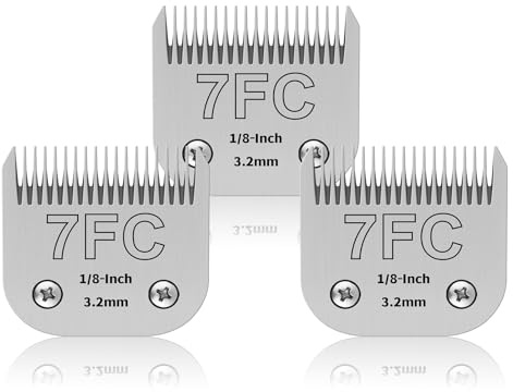 Set med 3 7fc rostfria blad för hundvård, kompatibel med And*s, Oster A5, Heiniger/Moser Max 50/Wahl, storlek 7fc, 1/8 tum kniv, 3,2 mm skärlängd
