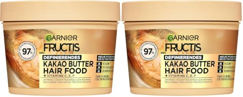 Garnier Fructis definierende Kakao Butter Haarmaske, Leave-In für trockenes und lockiges Haar, Für gebändigtes, Geschmeidiges Haar, Mit Sonnenblumenöl, Jojobaöl, Kokosnussöl, Hairfood, 3in1, 400ml