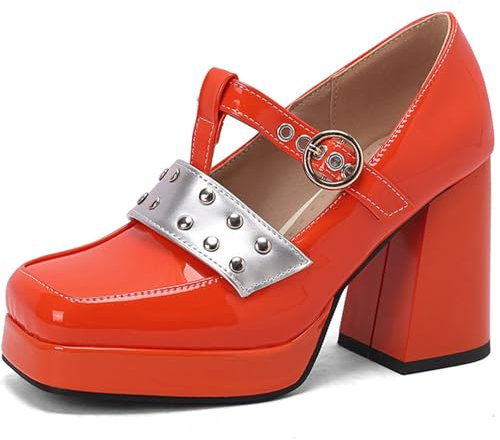 MiaZane Tacchi Alti con Tacco Grosso da Donna - Design alla Moda della Punta Quadrata - Comoda Suola in Gomma per L'uso Quotidiano - Sandali Versatili E alla Moda,Arancia,36 EU