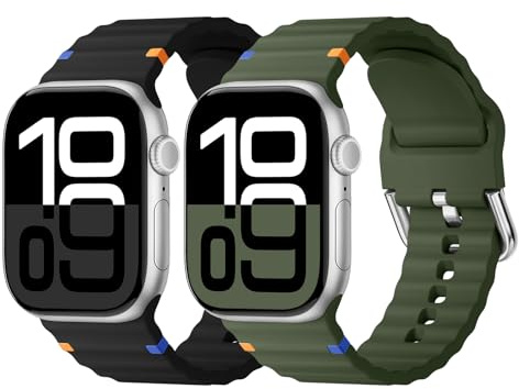 Joehwerr 2Pack Sport Band Compatible with Apple Watch Ultra 3 Strap 49mm 46mm 45mm 44mm 42mm 41mm 40mm 38mm, guiding wavy pattern design combined with bold color for iWatch SE 11 10 9 8 7 6 5