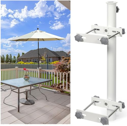 KINGSHANHAI 304 Stainless Steel Umbrella Holder for Deck Railing, Heavy-Duty Patio Umbrella Mount, Easy Installation Adjustable Outdoor Umbrellas Base(Post, White)