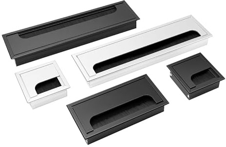 FOVAOK Pasacables rectangular de aleación de aluminio para mesa de escritorio con cepillo negro (negro, 80 x 160 mm)