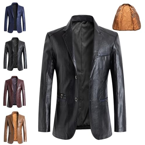 WINDEHAO Blazer en cuir d'agneau véritable pour homme - Coupe décontractée à 2 boutons - Coupe ajustée - Veste de moto intelligente