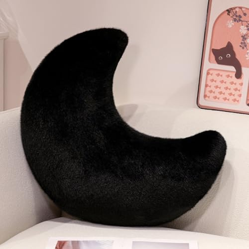 Ueiwffzo 3D Mond Kissen Kuschelkissen Kinder Kissen, Sofakissen, Weiche Flauschige Zierkissen Deko Kissen Plüschkissen Dekokissen für Kinderzimmer Schlafzimmer Deko (Schwarz,50 * 40cm)