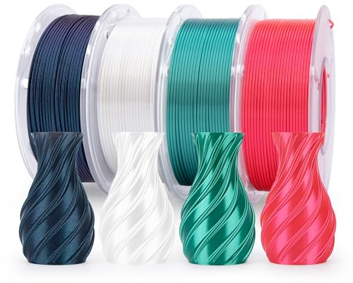 ELEGOO Silk PLA Filament Set Mehrfarbig 1.75mm 250g*4 | Silk Rot/Stechpalme Grün/Weiß/Galaxy Schwarz, Glänzendes Mehrfarbig 3D Drucker Filament, 4 Pack 250g Spulen