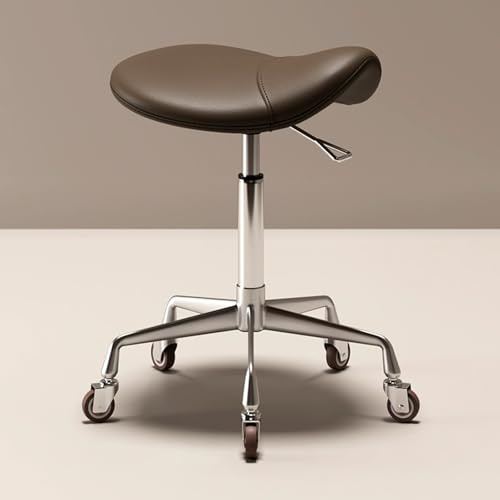 Höhenverstellbarer Sattelhocker mit Rollen, PU-Leder, Salonstuhl für Friseure und Tattoo-Künstler, rückenfreies Design für Komfort und Mobilität