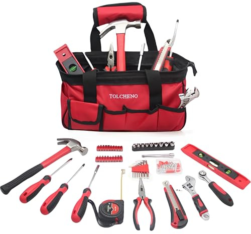 TOLCHENO Basic Tool Kit - Mini Tool Box for Home,Apartement,Dorm and Office.Starter Tools Set for Beginner,Women,New College for Home Repair or DIY(155pcs,12Inch)
