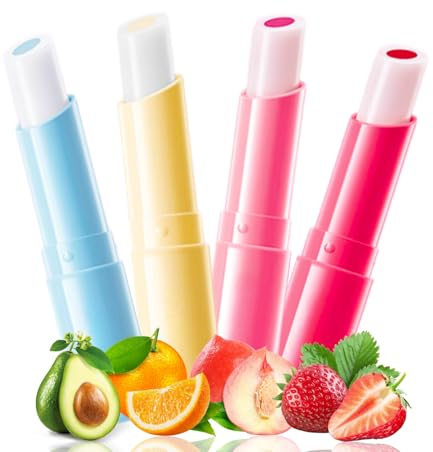 Fruchtiges Temperatur Farbwechsel Lippenbalsam Set mit 4 Stück - Color Changing Lip Balm Lippenstift - Lippenpflege für Sehr Trockene Lippen - Geschenke für Mädchen, Feuchtigkeitsspendend