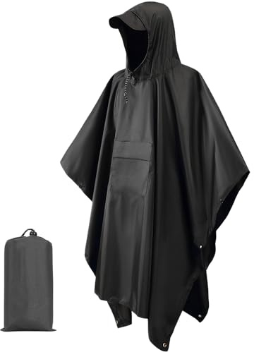 Poncho Pluie Imperméable avec Capuche,Poncho Imperméable Multifonctionnel 3 en 1,Poncho Cape de Pluie Réutilisable pour Femme Homme,Unisexe,Veste Cape imperméable pour Camping Randonnée Vélo Pêche Voy