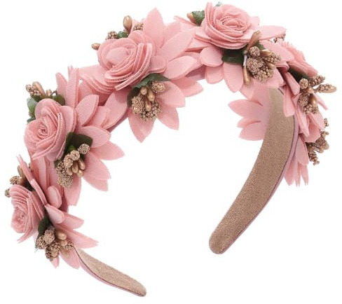IYOU Blumen Vintage Stirnband Rosa Blumen Kopfschmuck Dirndl Haarreif Hochzeits Gast Haarschmuck für Frauen