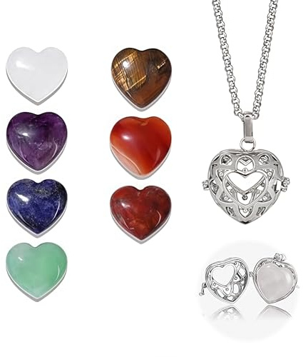 RUISPEED Pierres de Guérison en Forme de Cœur Ensemble de Cristaux avec 8 Pierres Naturelles Collier à Porter et à Retirer Idéal comme Cadeau Spirituel pour Femmes et Adolescents