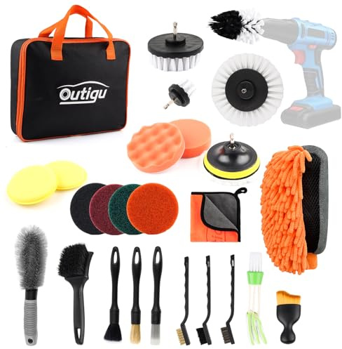 Outigu Kit de nettoyage intérieur de voiture 28 pièces avec brosses de nettoyage ultra douces pour voiture, kit de lavage de voiture avec chiffon de nettoyage en microfibre, gant de lavage de voiture