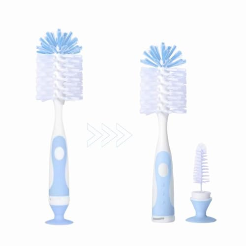 MADMOM 2-in-1 Baby Bottle Brush & Teat Brush with Suction Cup Stand – Soft Bristles, Non-Scratch Cleaning, BPA-Free, Durable Cleaning for Baby Feeding Bottles & Nipples | Blue