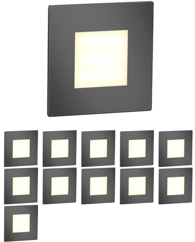 ledscom.de 12x LED Treppenlicht/Wandeinbauleuchte FEX für innen und außen, eckig, anthrazit, 85 x 85mm, warmweiß