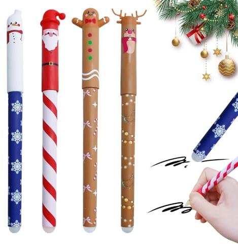 4PCS Weihnachtsstifte,Radierbare Stifte Weihnachten,Gelschreiber Radierbar | Schwarz Radierbarer Kugelschreiber,mit wärmeempfindlicher Tinte,Weihnachten Geschenk für Studenten, Schule Büro