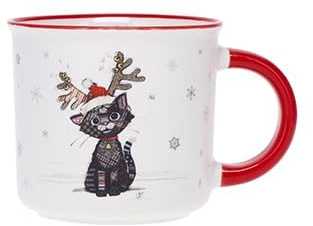 KIUB Mini tasse expresso NOEL - motif chat noir fetant Noel - porcelaine fine - contenance 125ML et hauteur 6,5CM