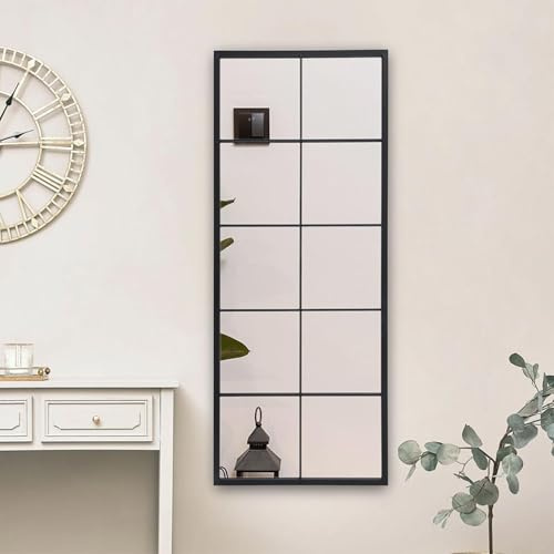 Warmiehomy Large Decorative Wall Mirror Rectangular Window Garden Outdoor Mirror with Metal Frame for Courtyard,Living Room,Hallway(Black, 60x150x2cm)