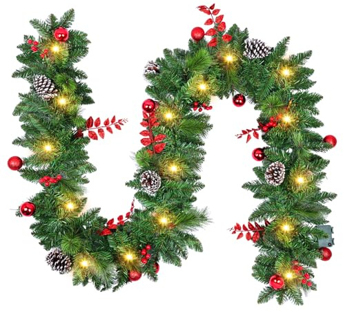Guirnalda Navidad 2,7 M/9 FT Grinalda Natal: Guirnalda Navideña con 30 LEDs, Caja de Batería con Temporizador Resistente al agua, Decoración Navideña para Balcón, Casa, Escaleras, Chimenea