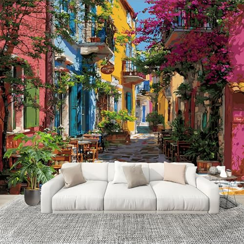 Papel Pintado Panorámico 300x210 cm Arquitectura Encantadora De La Ciudad Personalizable Fotomurales No Tejido Póster Pared Decoración PúRpura 3D Duradero y Resistente a las manchas Fotomurales