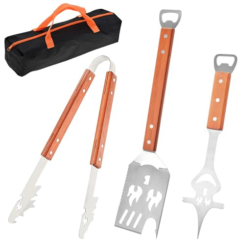 MFUSUL 4 Pièces Ustensiles Barbecue Acier Inoxydable, Accessoires Barbecue, Kit Barbecue avec Brosse Turner, Accessoires de Gril pour Gril extérieur, idée pour Le teppanyaki et Le Camping