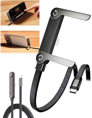 Cavo di Ricarica Rapida Intrecciato da 240W con Supporto per Telefono Integrato, Cavo di Ricarica con Supporto Invisibile 2 In 1, Super Veloce Type-C 5ft per Gaming e Ufficio(TYPE-C to Lightning)