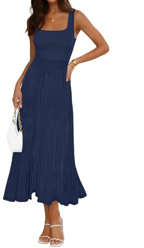 MEROKEETY Women's Summer Midi Dress 2026 Spring Sleeveless Pleated A Line Casual Business Work Cocktail Vacation Dresses, Navy, S