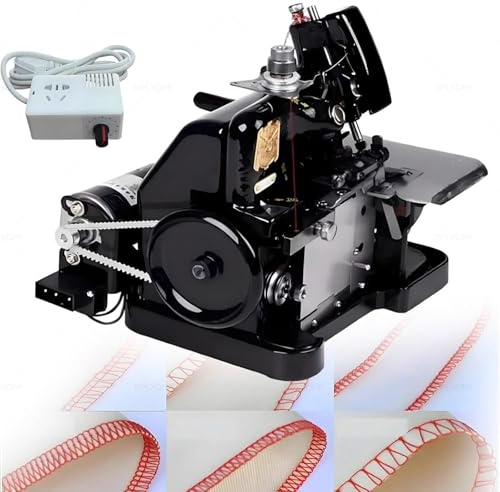 WEIZIIA Industrielle Overlock-Nähmaschine, 3-Faden-Overlock-Nähmaschine, einstellbare Stichlänge, robuster Metallrahmen, inklusive Zubehör für industrielle Stoffverarbeitung Black