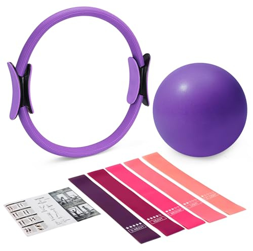 flintronic 8 Teiliges Pilates Set, 13.8 in/ 35 cm Pilates Ring Zubehör mit Yoga Ball Resistance Bands, Matten-Pilates-Ausrüstung für zu Hause, Home Pilates Essential Kit für Frauen