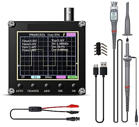 Osciloscopio digital portátil 2.5MSa/s 200KHz Ancho de banda analógico Actualización firmware RáPido Y Preciso(With BAT. 10x Probe)