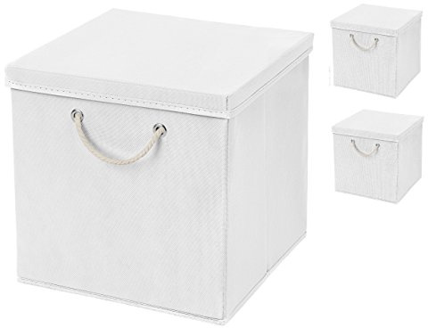 3x Aufbewahrungs Korb Weiß Faltbox 30 x 30 x 30 cm Regalkorb von Stick&Shine faltbar mit Kordel und mit Deckel