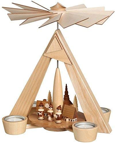 Rudolphs Schatzkiste Tealight pyramid curlers with village W x H x D 24.5 x 29 x 24.5 cm wooden pyramid Seiffen Ore Mountains Christmas heat game tea light lights figure wood wings candles