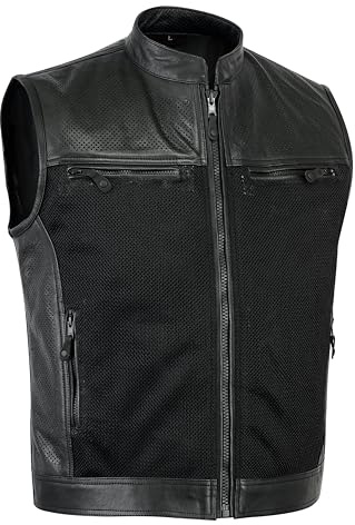 Leatherick Chaleco de cuero auténtico duradero estilo perforado para hombre excelente estilo