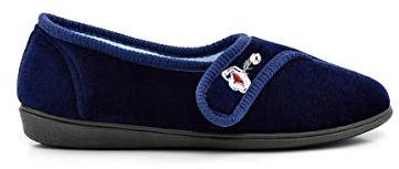 Jyoti Womens Touch Fasten Slippers with Embroidered Flower Detail Navy Blue 5 UK