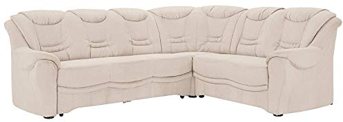 Cavadore Ecksofa Bansa mit Federkern / Polstercouch im klassischen Design / inkl. Bettfunktion / 265 x 94 x 215 / Mikrofaser Creme