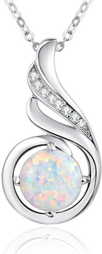 KINGWHYTE Opal Halskette 925 Sterling Silber Phönix Prinzessin Halskette, Opal Anhänger für Frauen Geburtsstein Schmuck Geburtstagsgeschenk für Sie - 18 + 2 Silber Kette