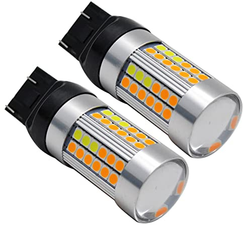 Ruiandsion 7443 Switchback LED-lampa 10-30V Canbus 992 T20 LED 3030 69SMD-lampor med projektor för blinkerljus och varselljus, vit/bärnsten (förpackning med 2)