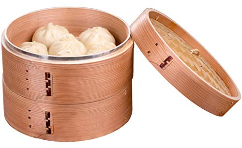 MSQL Cesta de Vapor de Madera de 2 Niveles Vapor orgánico Doble Chino, Apto para la mayoría de la sartén Wok de Vapor, para Verduras, Carne y Pescado,30cm/11.8in