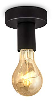 B.K.Licht spot plafond design rétro industriel, plafonnier métal noir mat, éclairage plafond & mural salon & chambre, douille E27, pour ampoule LED 10W max, Ø10cm