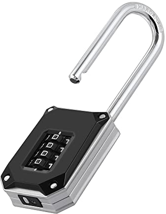 ZHEGE Heavy Duty Combination Padlock, 57mm Long Shackle Padlocks, 4 Digit Locker Locks with Big White Numbers and Reset Protection Cover, Gym Lock