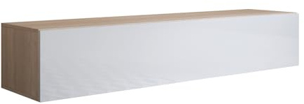 MB Muebles Bonitos, Meuble TV Mural Luke H2 pour Salon Moderne, Design Modulaire avec Porte Abattante, Mélamine Mate et Brillante, Sonoma et Blanc, 160x40x40 cm