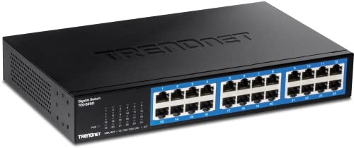 TRENDnet, TEG-S25D, Commutateur de Bureau Gigabit 24 Ports, 24 Ports Gigabit RJ-45, capacité de Commutation 48 Gbit/s, Conception sans Ventilateur, boîtier métallique, Alimentation Interne, Noir