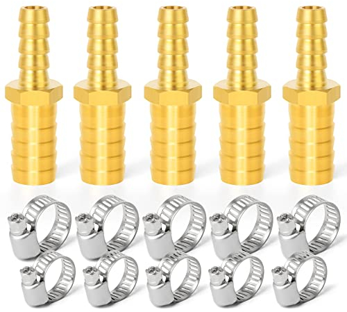 ERGAOBOY 5 pièces 6mm x 12mm connecteur de Tuyau de réduction en Laiton, raccord de Tuyau Droit à 2 Voies avec 10 Pinces